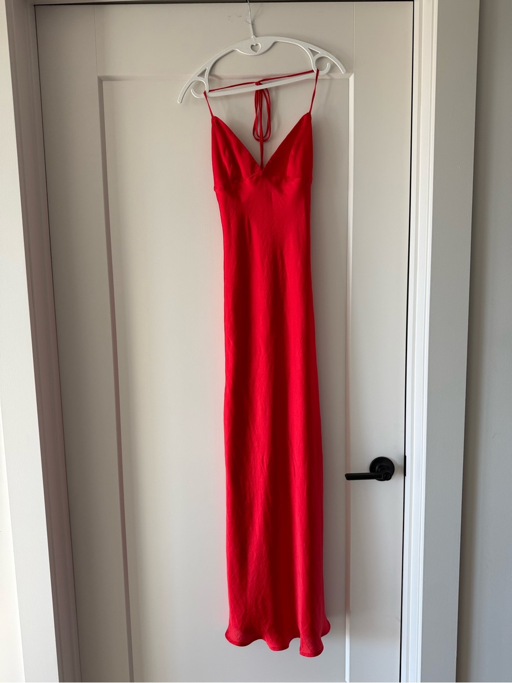 Bardot Red V-Neck Slip Maxi Dress with Spaghetti Straps